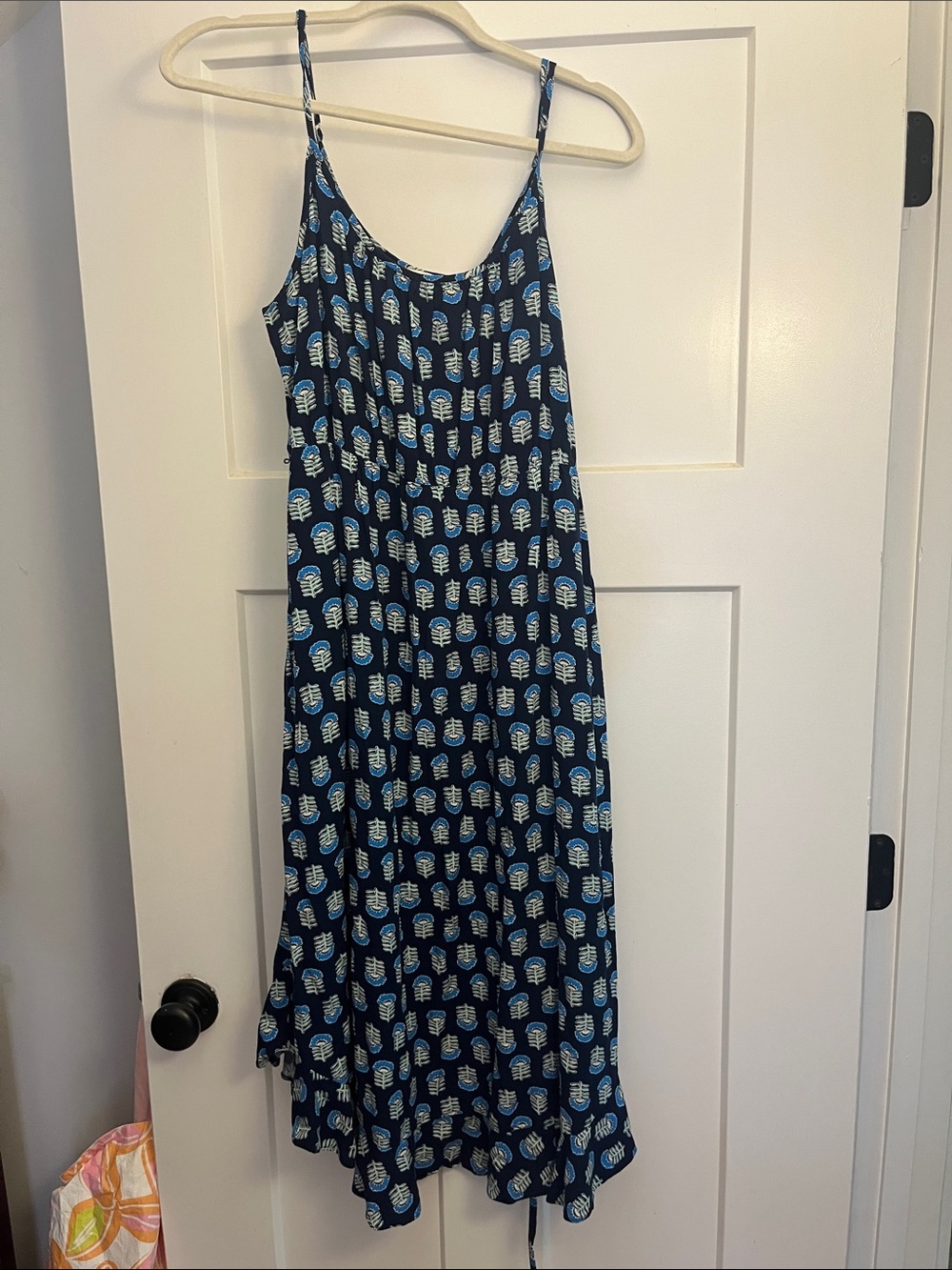 J. Crew Navy Maxi Dress with Light Blue & White Motif
